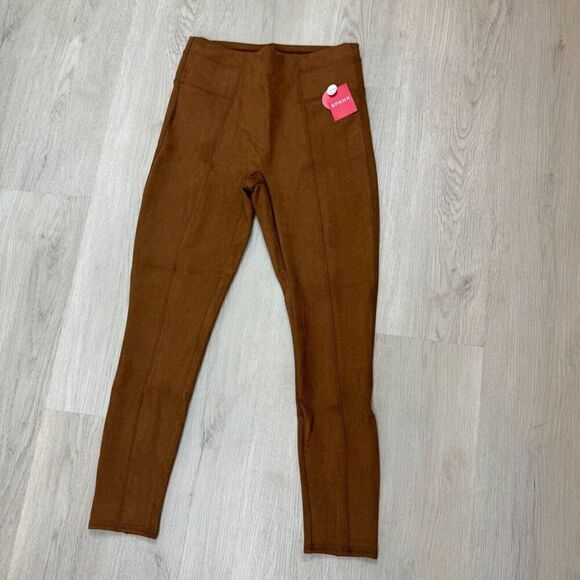 SPANX Faux Suede Leggings Size Small Petite Rich Caramel High Waist 20322Q - Picture 4 of 6